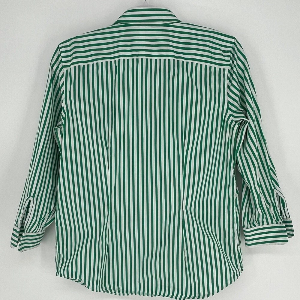 Lauren Ralph Lauren M Green White Striped Button Shirt Cotton Preppy Classic - Picture 3 of 9